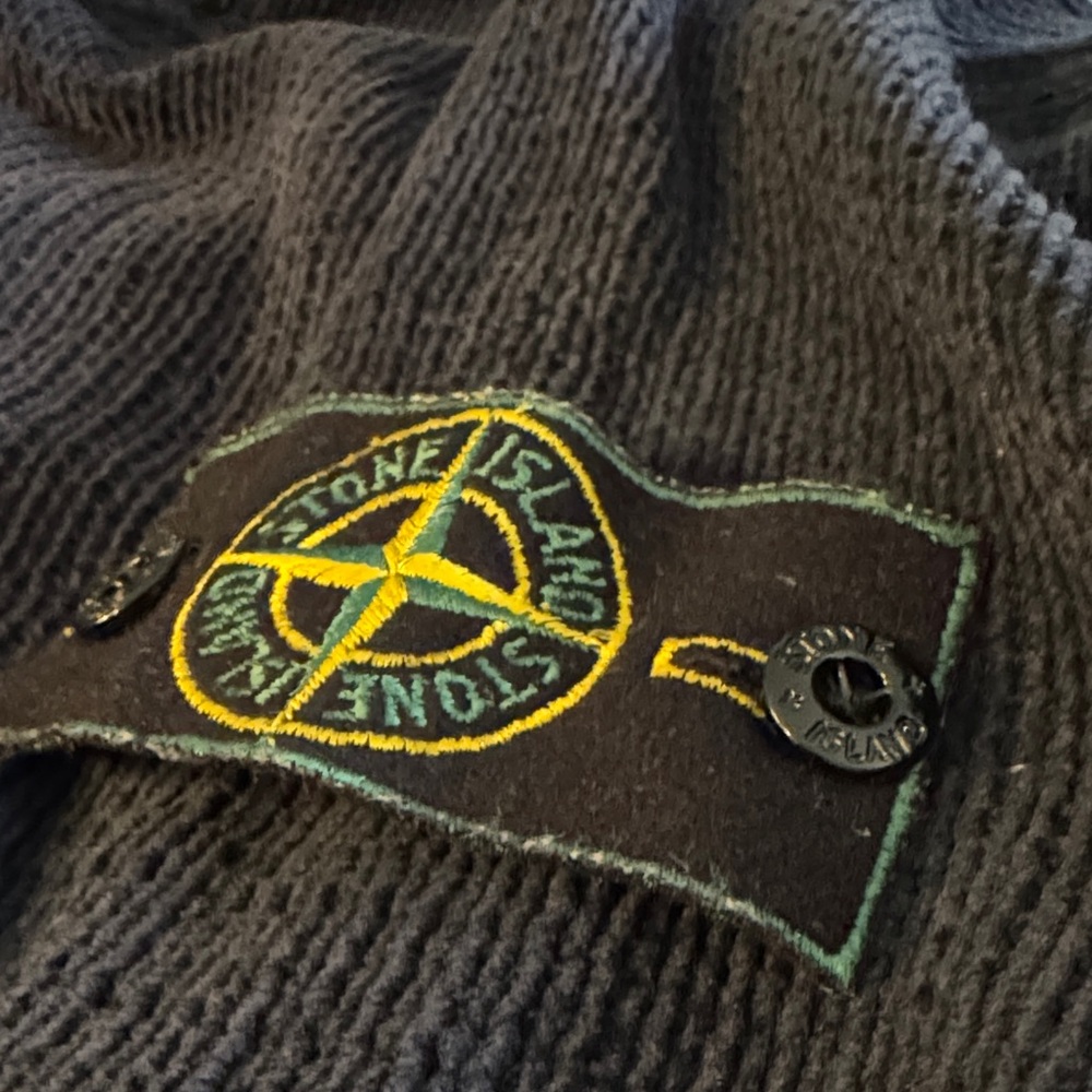 Stone Island 1997-1998 GREEN EDGE badge Dark Blue 1/4 Zip Sweater. Vintage. - Picture 3 of 6